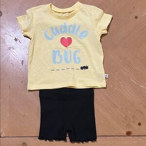 NWOT DTF print Yellow 'Cuddle Bug' T-Shirt and Black Shorts Set